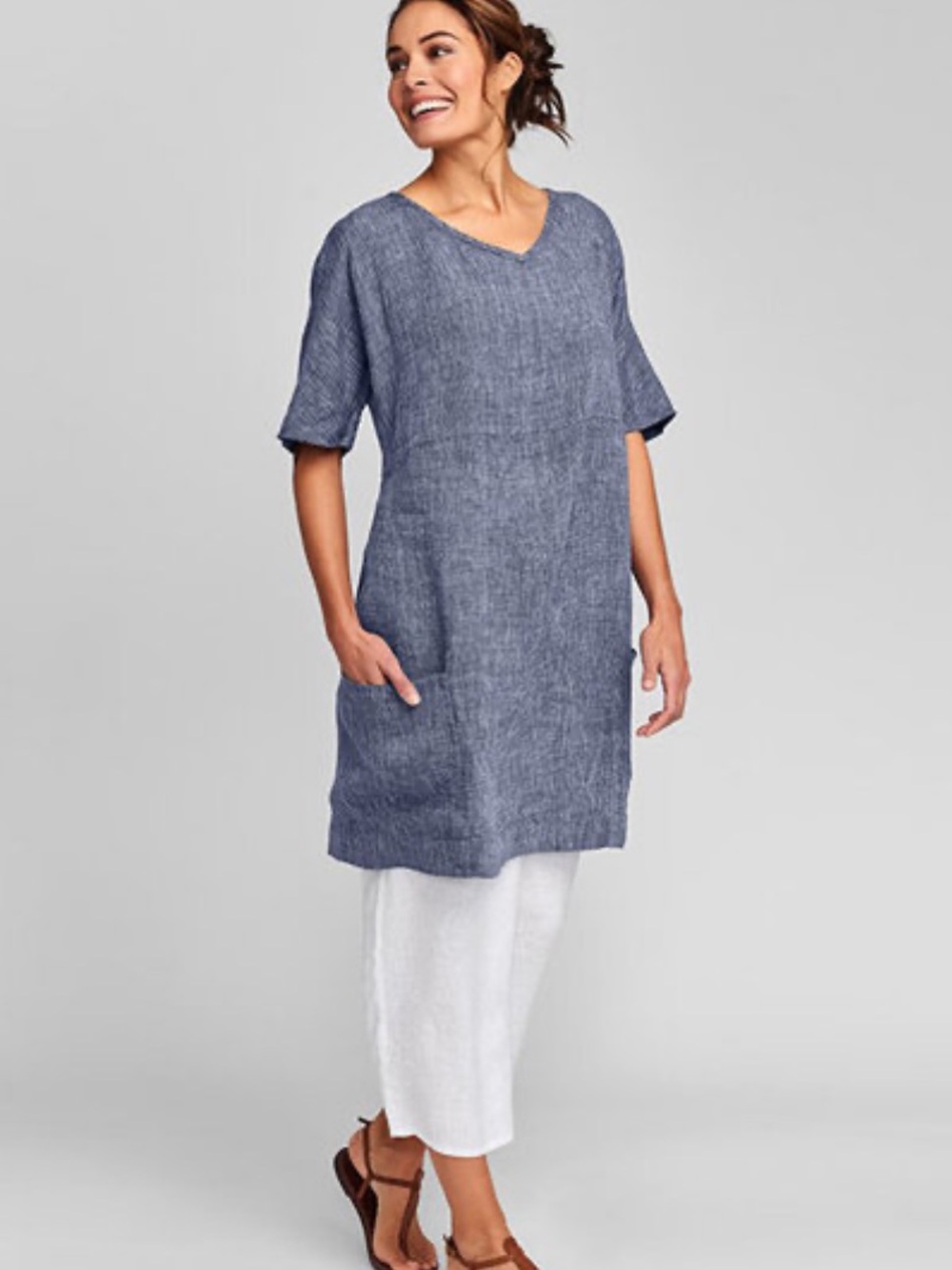 FLAX 100% linen Red Beachcomber Dress S